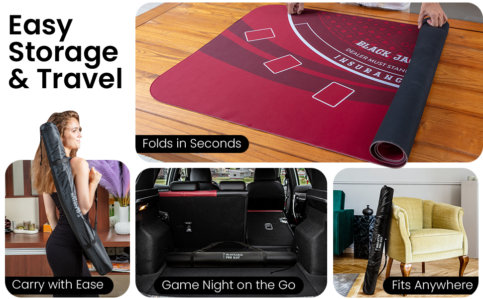 Foldable blackjack gaming mat for easy storage and travel